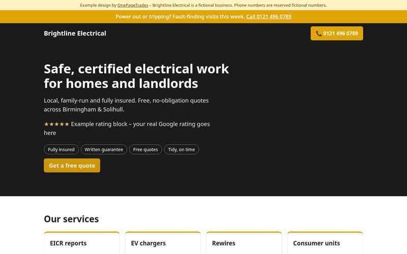 Brightline Electrical – Electrician example website