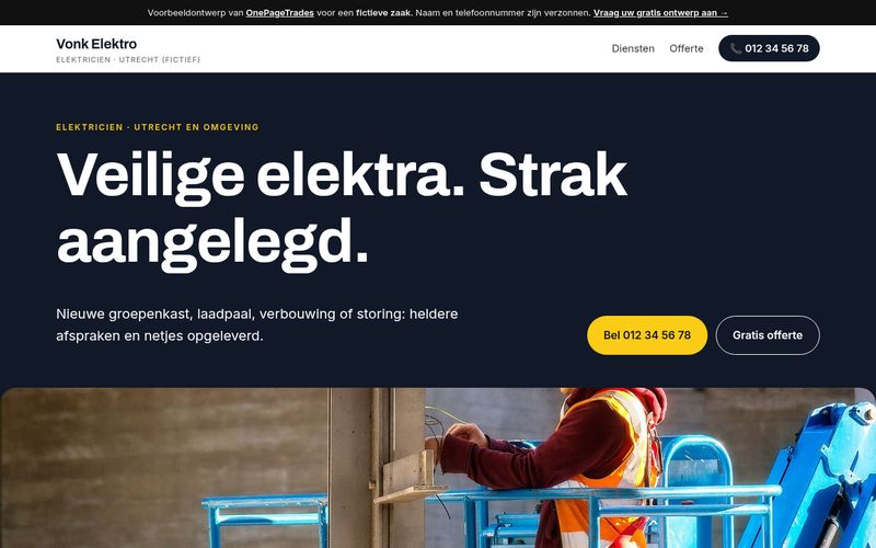 Voorbeeldsite voor een elektricien (fictieve zaak)