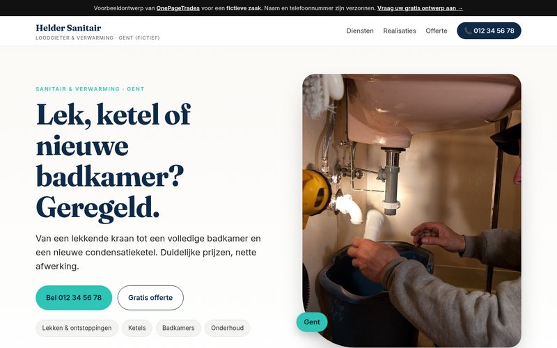Voorbeeldsite voor een loodgieter (fictieve zaak)