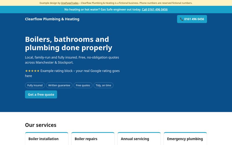 Clearflow Plumbing & Heating – Plumber & heating example website