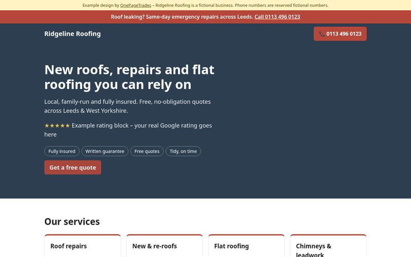 Ridgeline Roofing – Roofer example website