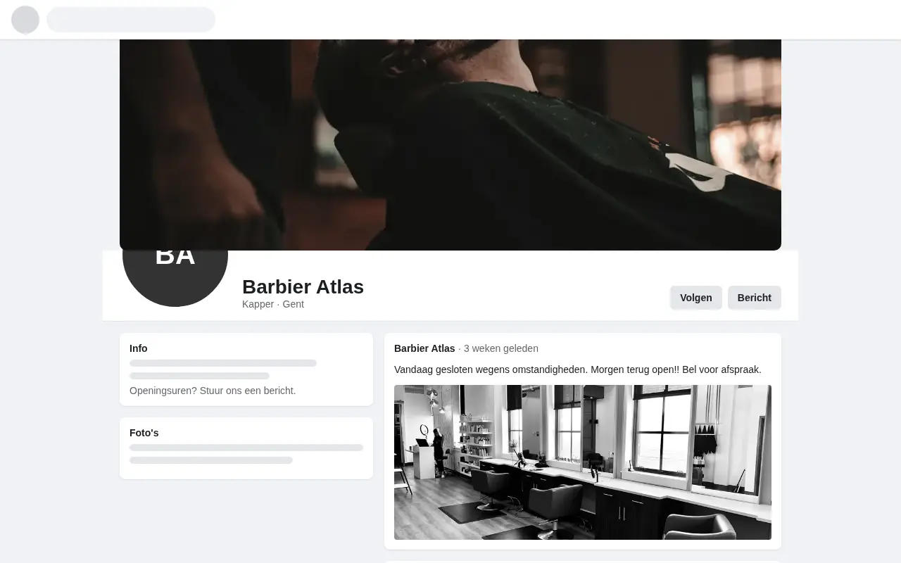 Voorbeeld van een zaak met alleen een sociale-mediapagina (fictief)