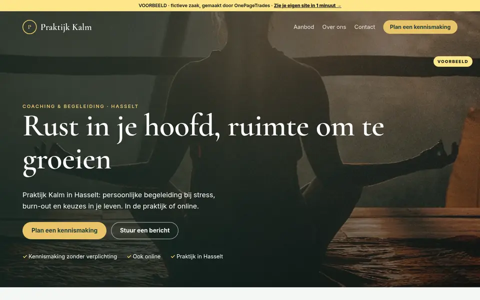 Voorbeeldsite voor een coach / therapeut (fictieve zaak Praktijk Kalm)