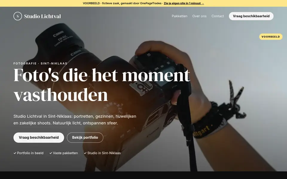 Voorbeeldsite voor een fotograaf (fictieve zaak Studio Lichtval)