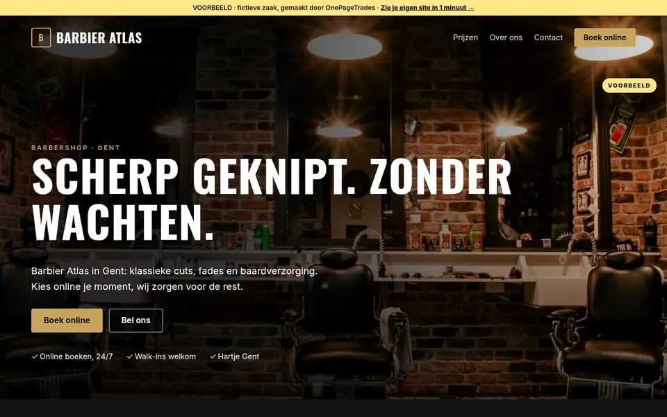 Voorbeeldsite voor een kapper / barbier (fictieve zaak Barbier Atlas)