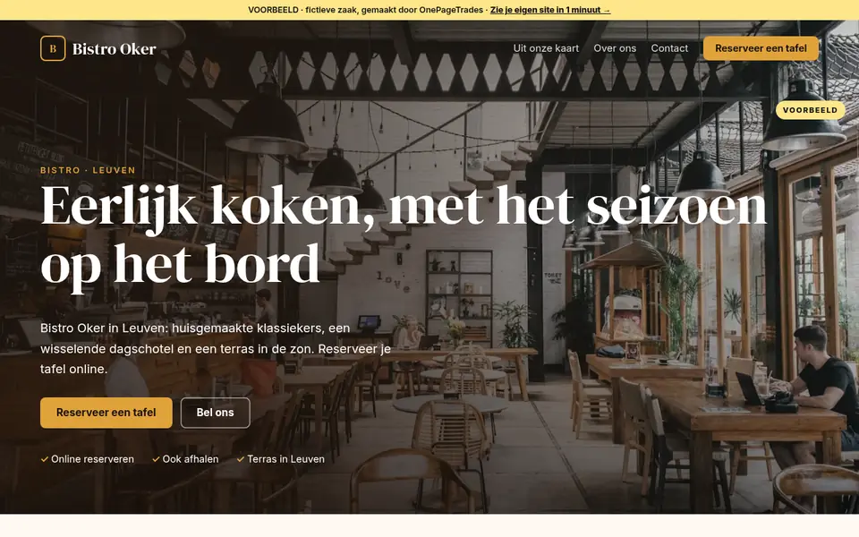 Voorbeeldsite voor een restaurant / snackbar (fictieve zaak Bistro Oker)