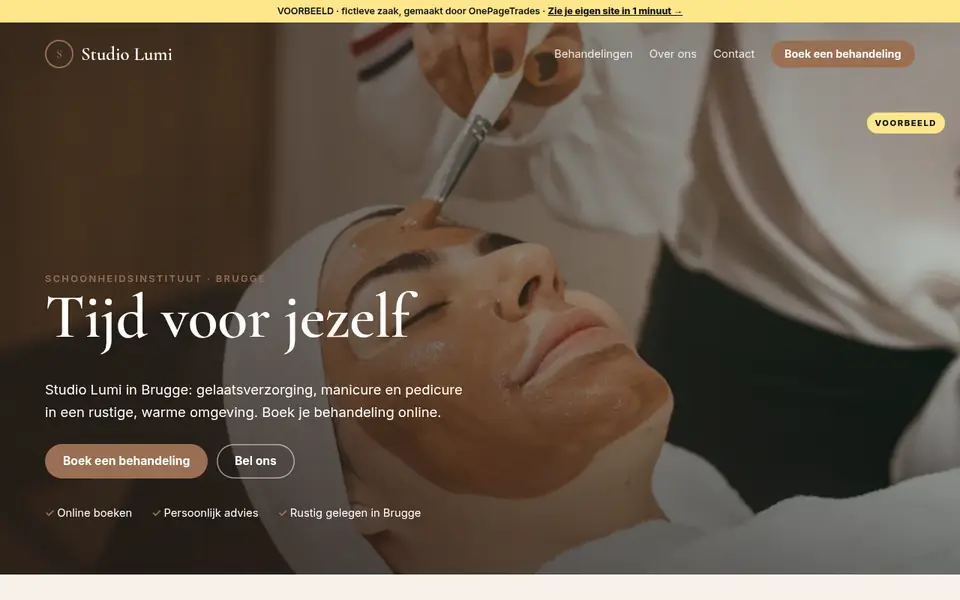 Voorbeeldsite voor een schoonheidssalon (fictieve zaak Studio Lumi)