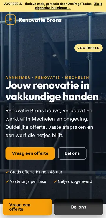 Dezelfde voorbeeldsite op een gsm